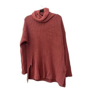 LOFT Lou & Grey Womens Sweater Turtleneck Medium Oversized Tunic Orange Pumpkin